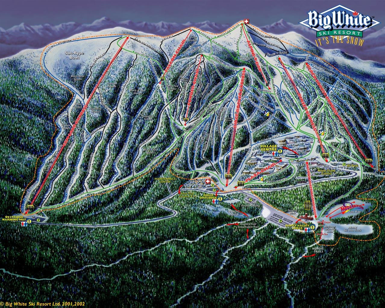 Carte des pistes de la station de ski Big White