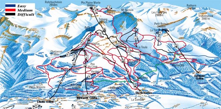 Crans Montana Ski Resort Piste Map from Ski Line