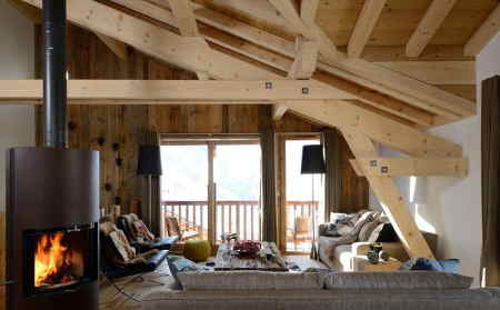 The lounge in independently run catered ski chalet Chamois Lodge in St Martin de Belleville, France.