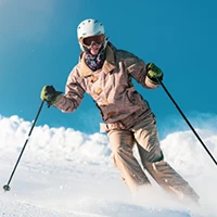 Photo of Senior Sales Advisor, Elaine Coulton skiing