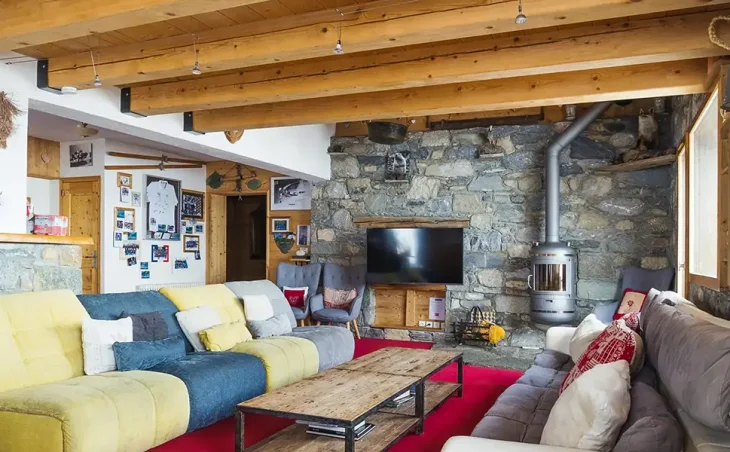 Catered Ski Chalet Holiday Tignes. Living room area and seating at the ski Chalte Aigle Royal